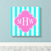 ブルーアクアウストライプトクローバーHotPink#23モノグラム キャンバスプリント (インサイチュ (ウッドフロア))