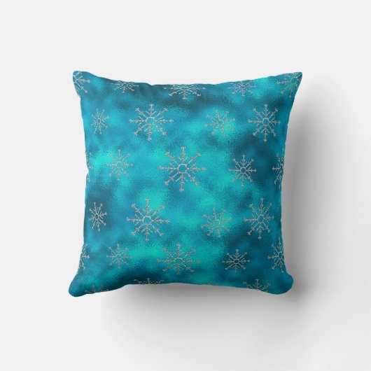 ブルーアクアエレガントクリスマスの雪片の休日 クッション (裏面)