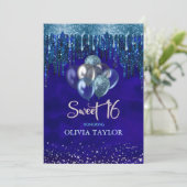 ブルーアクアエレガントドリップスグリッターバルーン甘い16 招待状 (スタンド正面)