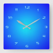 ブルーアクアキッチンクロックへの照明効果 スクエア壁時計 (正面)