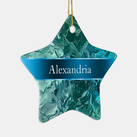 ブルーアクアグラムグリッツクリスマスネーム セラミックオーナメント (右)