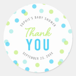 ブルーアクアグリーン紙吹雪ベビーシャワーありがとう ラウンドシール
