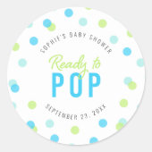 ブルーアクアグリーン紙吹雪準備ポップ・アートの赤ちゃんシャワー ラウンドシール (正面)