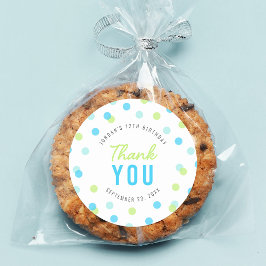 ブルーアクアグリーン紙吹雪誕生日サンキュー ラウンドシール