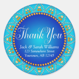 ブルーアクアサン結婚式の引き出物ありがとうステッカー ラウンドシール