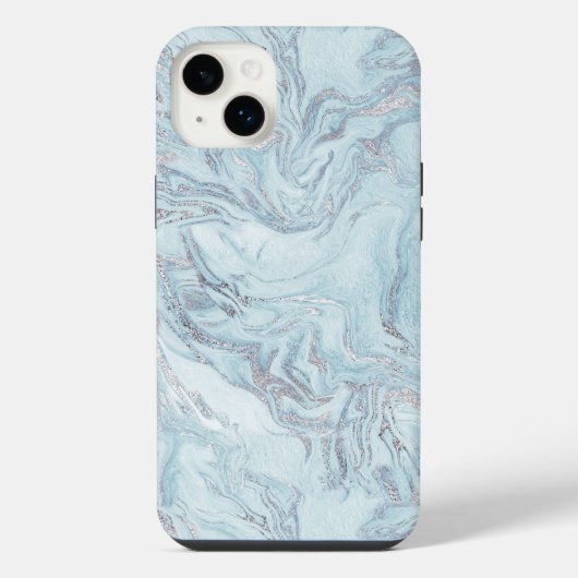 ブルーアクアシルバーマーブル iPhoneケース (裏面)