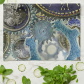 ブルーアクアスチームパンクギア、コーグ、時計顔プリント キッチンタオル (折り畳み)