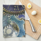 ブルーアクアスチームパンクギア、コーグ、時計顔プリント キッチンタオル (四つ折り)