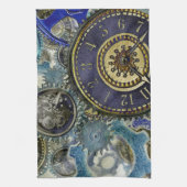 ブルーアクアスチームパンクギア、コーグ、時計顔プリント キッチンタオル (縦)