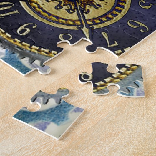 ブルーアクアスチームパンクギア、コーグ、時計顔プリント ジグソーパズル (側面)