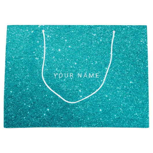 ブルーアクアトゥルコイズ海グリッターフライトギフト ラージペーパーバッグ (正面)