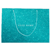 ブルーアクアトゥルコイズ海グリッターフライトギフト ラージペーパーバッグ (裏面)