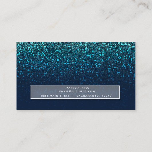 ブルーアクアネイビーグリッタースパークルグラムモダンシック 名刺 (裏面)