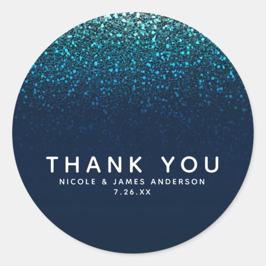 ブルーアクアネイビーグリッタースパークルスウィート16パーティー ラウンドシール (正面)