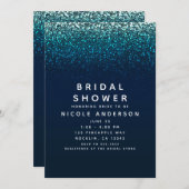 ブルーアクアネイビーグリッタースパークルブライダルシャワー 招待状 (正面/裏面)