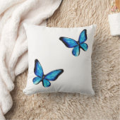 ブルーアクアバタフライ水彩装飾用クッション クッション (ブランケット)