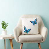 ブルーアクアバタフライ水彩装飾用クッション クッション (椅子)