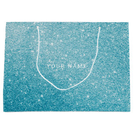 ブルーアクアホワイト海グリッターお願いギフト ラージペーパーバッグ