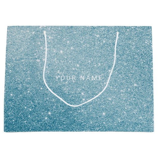 ブルーアクアホワイト海グリッターお願いギフト ラージペーパーバッグ (正面)