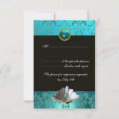 ブルーアクアマリンダマスクビーチ結婚式モノグラム 出欠カード (裏面)