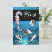 ブルーアクアマリンダマスクビーチ結婚式RSVP 出欠カード (スタンド正面)