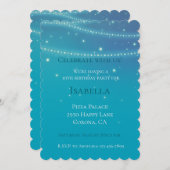 ブルーアクアマーメイドスパークル誕生日 招待状 (正面/裏面)