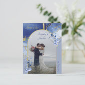 ブルーアクアモダンマーブルズ結婚サンキュー ポストカード (スタンド正面)
