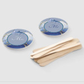 ブルーアクアモダンマーブル結婚の試合 ハンドファン (組立なし)