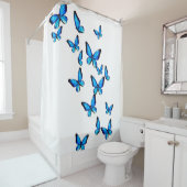 ブルーアクアモルフォ蝶の水色 シャワーカーテン (インサイチュ)