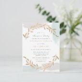 ブルーアクアレルブラシ仕上げミニマリストサプライズパーティー インビテーションポストカード (スタンド正面)