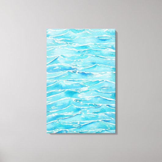 ブルーアクア海シーウェーブウォーターカラープリント キャンバスプリント (正面)