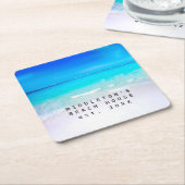 ブルーアクア海シービーチコースタルパーソナルファミリー スクエアペーパーコースター (アングル)