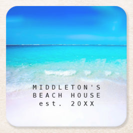 ブルーアクア海シービーチコースタルパーソナルファミリー スクエアペーパーコースター
