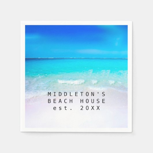 ブルーアクア海シービーチコースタルパーソナルファミリー スタンダードカクテルナプキン (正面)