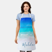 ブルーアクア海シービーチコースタルパーソナル名 エプロン (着用した状態)
