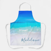 ブルーアクア海シービーチコースタルパーソナル名 エプロン (正面)
