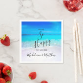 ブルーアクア海ビーチコースト結婚ーエンゲージメント スタンダードカクテルナプキン (インサイチュ)