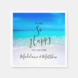 ブルーアクア海ビーチコースト結婚ーエンゲージメント スタンダードカクテルナプキン