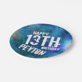 ブルーアクア銀河系パーソナライズされたバースデーパーティー ペーパープレート (アングル)