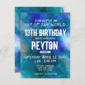 ブルーアクア銀河系水彩誕生日招待状 ポストカード (正面/裏面)