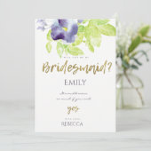 ブルーアクア インク ウォーターカラー フラワーズ ブライズメイド 招待状 (スタンド正面)