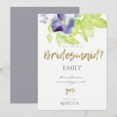 ブルーアクア インク ウォーターカラー フラワーブライドズメイド 招待状 (正面/裏面)