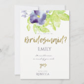 ブルーアクア インク ウォーターカラー フラワーブライドメイド 招待状 (正面)
