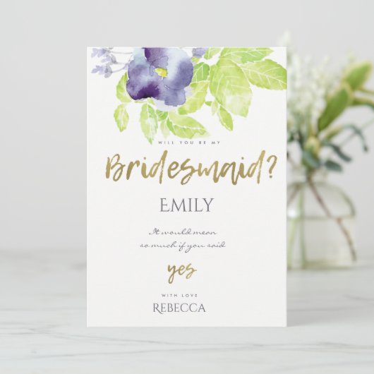 ブルーアクア インク ウォーターカラー フラワーブライドメイド 招待状 (スタンド正面)