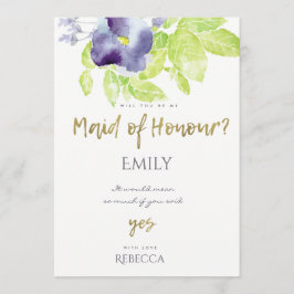 ブルーアクア インク ウォーターカラー フローラル メイド オブ オナー 招待状