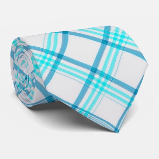 ブルーアクア&ホワイトアニマルプリントメンズタイ ネクタイ (ロール)