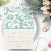 ブルーアクア ミントグリーン ヴィクトリアン ダマスク ウェディング 招待状