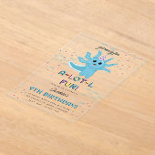 ブルーアクソロトルキッズキュートサラマンダーバースデーパーティー アクリル招待状 (レイダウン)