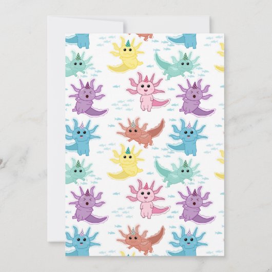 ブルーアクソロトルキッズキュートサラマンダーバースデーパーティー 招待状 (裏面)