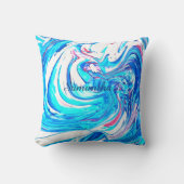 ブルーアクリル絵画抽象芸術（ばちゃばちゃ）跳ねる旋回 クッション (正面)